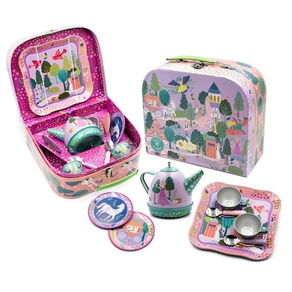 Floss & Rock Fairy Tale Musical Kids Tin Tea Set, 11 Piece, 6.8 Inch