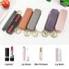 Bocasal Leather Lipstick Case Holder Chapstick Keychain Pouch, Zipper Lip Balm Lip Gloss Bag for Purse with Key Chain Elastic Band, Makeup Travel Organizer Cosmetic Storage Kit for Women Girls (Brown)