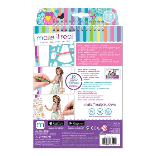 Make It Real – Fashion Design Sketchbook: Blooming Creativity. Inspirational Fashion Design Coloring Book for Girls. includes Sketchbook, Stencils, Puffy Stickers, Foil Stickers, and Design Guide