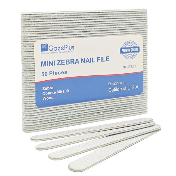 GazePlus Nail Files, 50 PCS Fingernail Files 80/100 Grit Double Sided Emery Boards for Natural Nails - Professional Nail File Bulk Washable Manicure Tool Travel Size