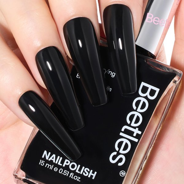 Beetles Black Nail Polish 15ml Nail Polish-Fast Drying & Long Lasting Classic Black Nail Polish Nail Art Effect for Nail Salon-Quality Results