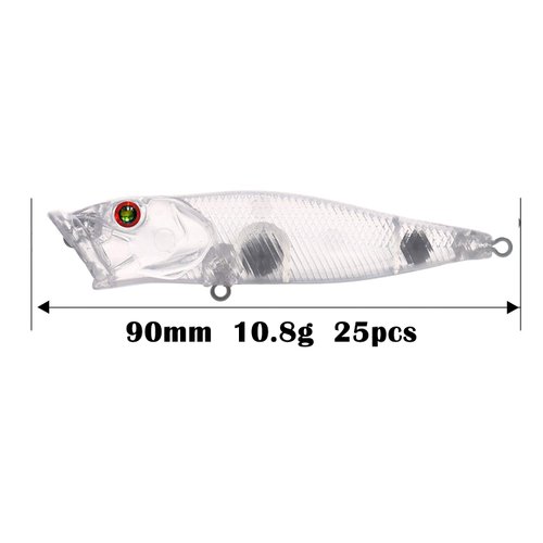 FREE FISHER Unpainted Fishing Lures, 25pcs Clear Crankbait Blanks Bodies,Blanks Popper Baits, Plastic Crankbait Blank Lure Baits 90mm/10.8g