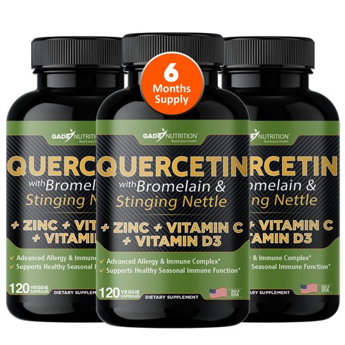 Quercetin with Vitamin C and Zinc - Nettle Quercetin - Quercetin 500mg - Quercetin with Bromelain - Zinc Quercetin + Vitamin D3 - 360 Veggie Caps - (Non-GMO, Gluten-Free, Vegan) 6 Month Supply