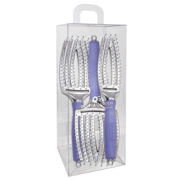 Olivia Garden Finger Brush Scalp-Hugging & Vented Paddle Hair Brush (3-Piece Kit)
