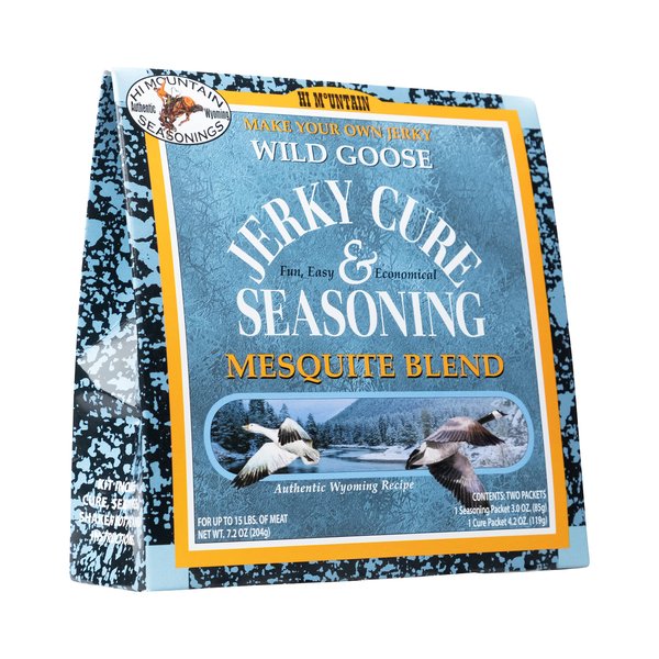 Hi Mountain Jerky Seasoning and Cure Kit | GOOSE MISQUITE BLEND | Create Savory Homemade Beef Jerky | Great for Turkey, Chicken, & Ducks too | Mix will Season up to 15lbs. of Meat (1 Box)