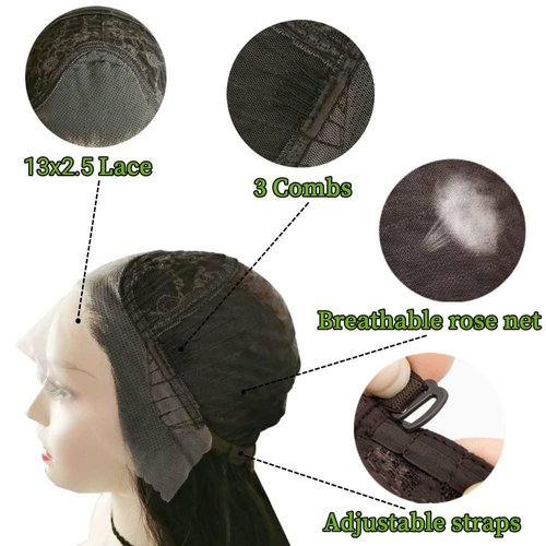 R&C Beauty Body Wave Lace Front Wigs For Black Women Synthetic 13x2.5 pre plucked Lace Front Wigs Natural Looking Black Glueless Wigs 180% Density 22inch