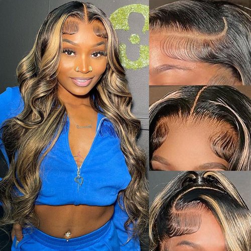 28 Inch Highlight Balayege 13x6 Lace Front Wig Human Hair Body Wave FB/27 Ombre Hd Lace Frontal Wig 180 Density Glueless Brazilian Lace Front Wigs Human Hair Bleached Knots Pre Plucked With Baby Hair