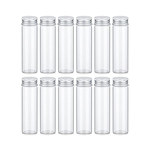 TOBWOLF 12PCS 50ml / 1.7oz Glass Spice Jars, Transparent Spice Containers with Aluminum Lids, Seasoning Storage Bottle Spice Bottles, Glass Seasoning Jars for Home Kitchen, Outdoor Camping, Gardening