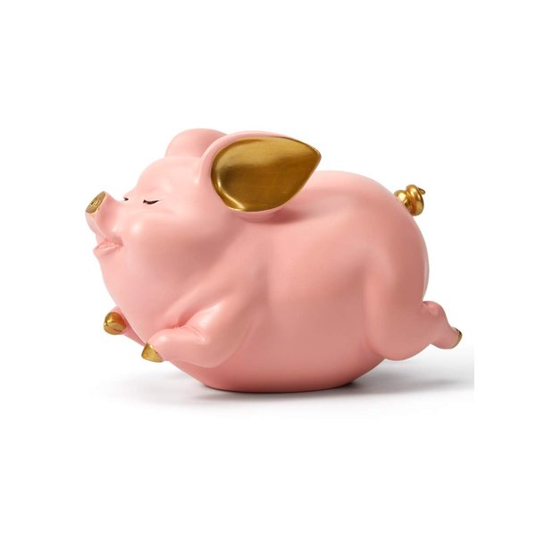 HAUCOZE Piggy Bank Coin Bank Pig Statue Gifts Modern Sculpture Home Decor Table Centerpiece Crafts Polyresin Arts Pink 8.3inch