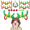 4 Sets Christmas in July Inflatable Reindeer Antler Ring Toss Game School Family Favors Party Gift Supplies Outdoor Indoor Toy (24 Rings with 4 Reindeer Noses)