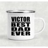 Designsify Gifts, Victor Best Dad Ever, 12oz Camping Mug Stainless Steel Enamel Tea-Cup with Handle, for Birthday Anniversary Mom Dad Parents Fathers Mothers Day Party, to Men Women Him Her Friend