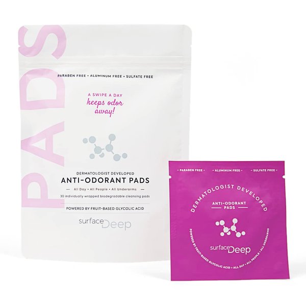 Surface Deep Deodorant Wipes, Dermatologist Developed & Patented, Anti-Odorant Body Wipes, Natural Deodorant, Travel Friendly Deodorant, Perfect Travel Deodorant Women/Men, Individually Wrapped, 30PK