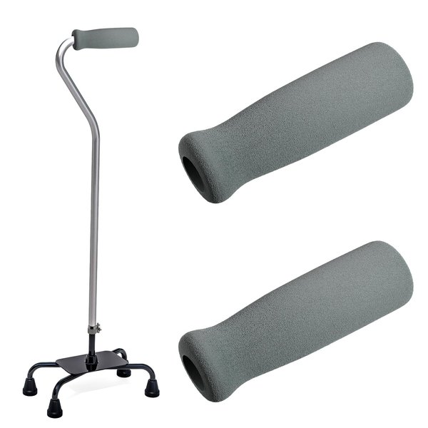 Cane Handle Grip Replacement Foam Cane Grip 2 Pcs Walking Cane Hand Grip Offset Cane Grips for Seniors Cane Grips Bicycle Handlebars 4.33 x 1.37 Inch (Grey)