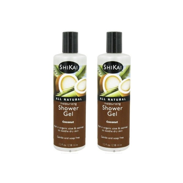 ShiKai Daily Moisturizing Shower Gel (Coconut, 12oz, Pack of 2) | Gentle Formula | Aloe Vera & Oatmeal for Soft, Healthy Skin | Dry Skin Relief