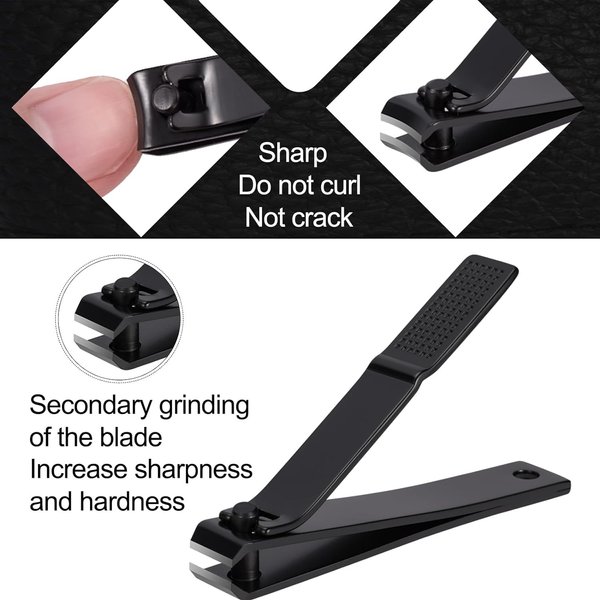 Nail Clippers Set, Ultra Sharp Sturdy Fingernail and Toenail Clipper Cutters with Visibly Tin Case, Black