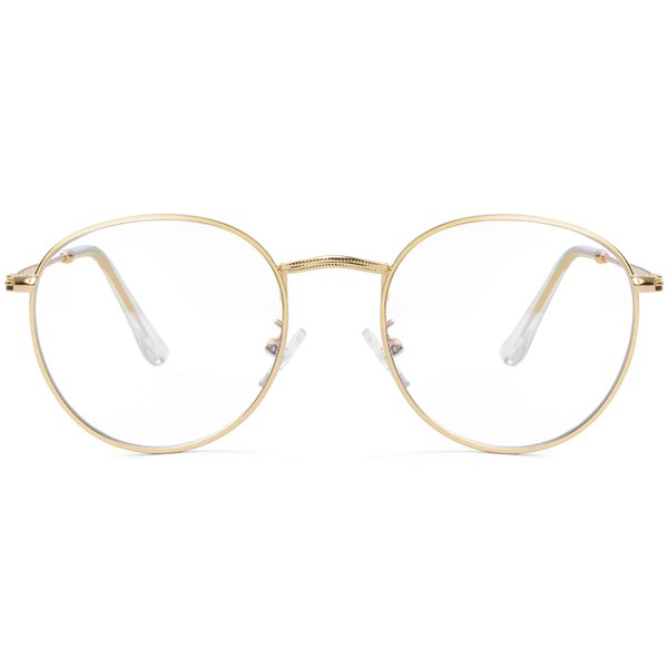 Kursan Blue Light Blocking Glasses for Women Men Retro Round Clear Lens Eyeglasses (Gold)