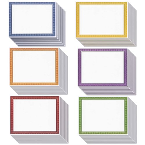 Best Paper Greetings 96 Sheets Certificate Paper for Printing - Customizable Blank Cardstock with Colored Borders for Graduation Diploma, Achievement Awards, Recognition Documents(8.5x11", 6 Colors)