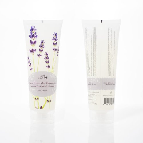 100% PURE French Lavender Shower Gel Natural Foaming & Hydrating Body Wash - Deeply Moisturizing Gentle Soap Cleanser for All Skin Types, Even Sensitive - Gluten-Free - 8 Fl Oz