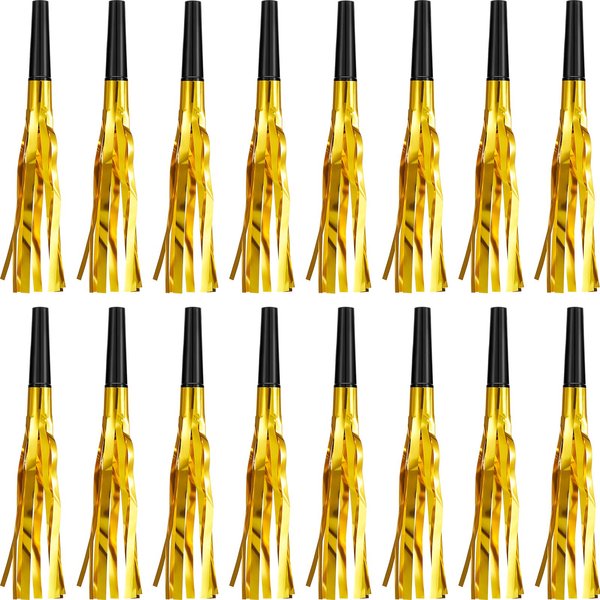 Sumind 24 Pieces Gold Noise Makers Glitter Noise Makers Metallic Fringed Party Blowers for Adults Birthday Graduation Sporting Events 2024 New Years Party Favor Supplies