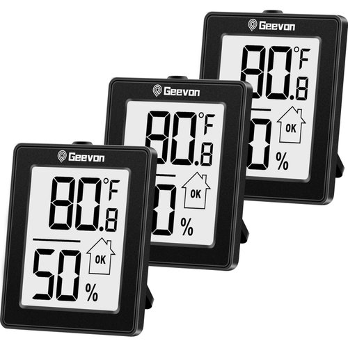 Geevon Digital Hygrometer, 3 Pack Indoor Thermometer Room Temperature Humidity Gauge with Battery,Digital Temperature Humidity Meter Indicator for Home, Office, Greenhouse, Mini Hygrometer,Black