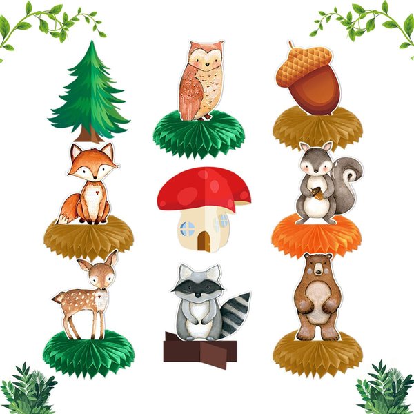 LAVVICHA 9pcs Woodland Animal Honeycomb Centerpieces Birthday Baby Shower Party Decorations Jungle Theme Decor for Boy Girl