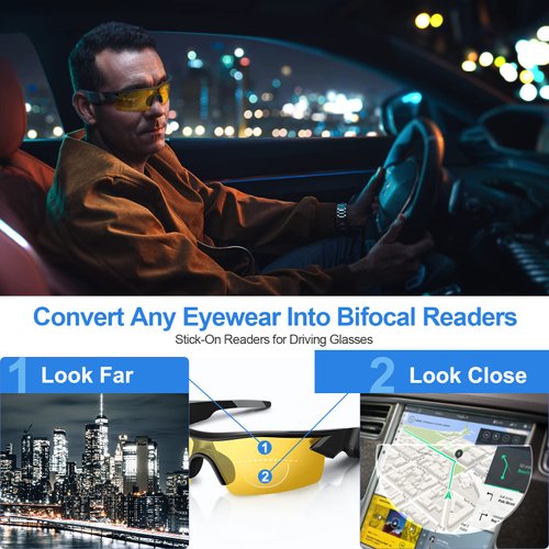 OKH 2-pack Stick-on Bifocal Lenses Reader, Adhesive Magnifying Reading Lenses for Glasses Goggles (+3.00 Diopters)