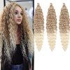 Ocean Wave Crochet Hair 30 Inch 3 Packs Deep Wave Braiding Hair Deep Curly Twist Crochet Hair For Black Women Synthetic Wavy Braiding Hair Extensions(AC-30Inch,Blond/Beige)
