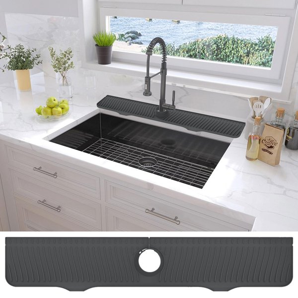 32"x 5.5" Sink Splash Guard Mat, Longer Silicone Faucet Splash Guard, Silicone Faucet Handle Drip Catcher Tray, Drip Protector Splash Countertop (Black)