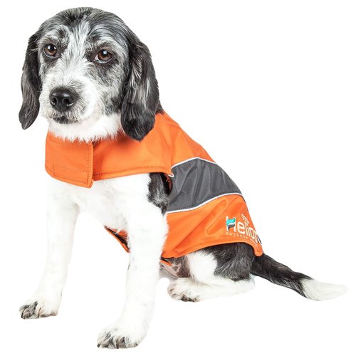 DOGHELIOS 'High Octane' Softshell Neoprene Polar Fleece Reflective Performance Pet Dog Coat Jacket w/ Blackshark technology, X-Small, Orange, Grey