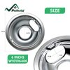 W10196406 and W10196405 Chrome Stove Burner Drip Pan Set for Whirlpool Amana Maytag Magic-Chef Kenmore Electric Range with Locking Slot, Includes 2 6-Inch and 2 8-Inch Drip Bowls