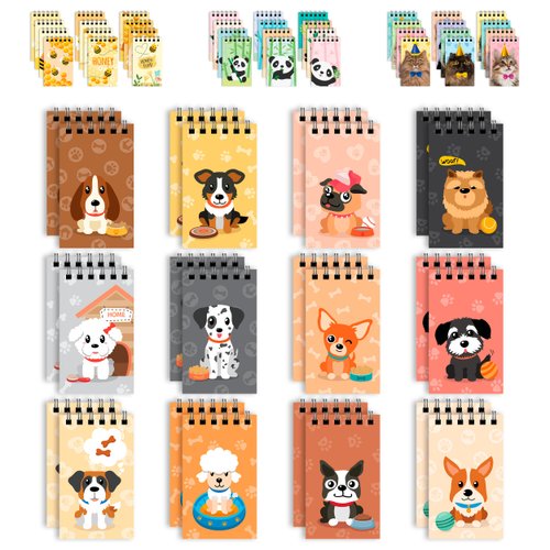 Decorably Spiral Mini Notebooks for Kids - 24 Dog Small Notebooks for Kids Party Favors,12 Designs Dog Party Favor Notebooks for Kids, Mini Notebooks for Kids, Kids Birthday Party Favor