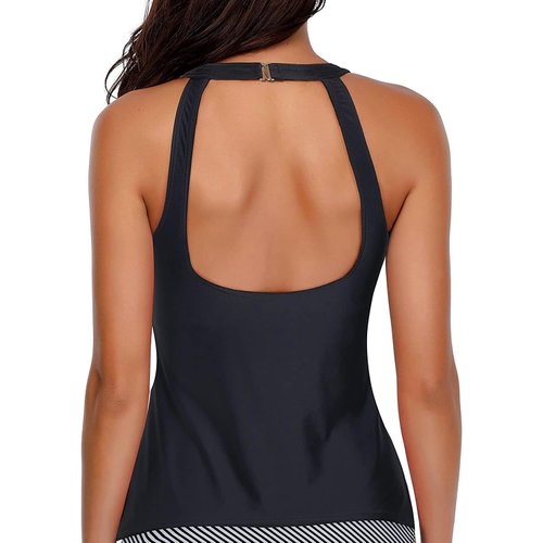 Holipick High Neck Tankini Top Bathing Suit Tops for Women Tummy Control Tank Tops Swimsuits Black L