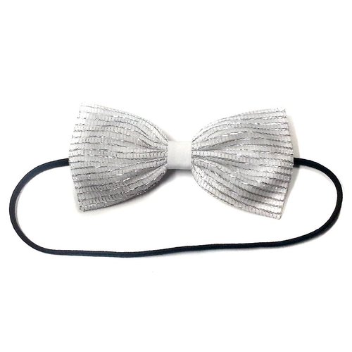 White Glitter Tulle Hair Bow-sparkly, Silver-for Girls, for Teens, for Women (Headband)