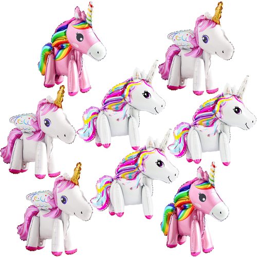 KatchOn, Self Standing Unicorn Balloons - 34 Inch, Pack of 8 | Rainbow Unicorn Ballons for Girls Birthday, 3D Unicorn Party Supplies | Unicorn Birthday Decorations for Girls, Unicorn Party Decorations