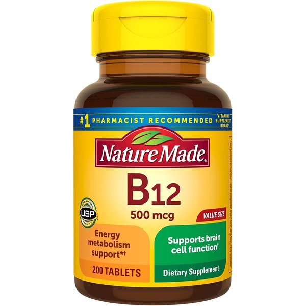 Nature Made Vitamin B12 500 mcg. Tablets Value Size 200 Ct - Pack of 2
