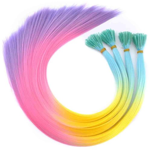 DENIYA 50 Pieces 20 Inches Gradient Colors Party Highlights Colorful Straight Synthetic I Tip Hair Extensions Straight Long Hairpiece