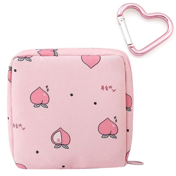 Adorable Pink Peri - Storage Bag for Sanitary Napkin Pads | Portable for Women Girls | Made of Nylon + Washable + Waterproof Reusable | Zero Waste Period (Peach)
