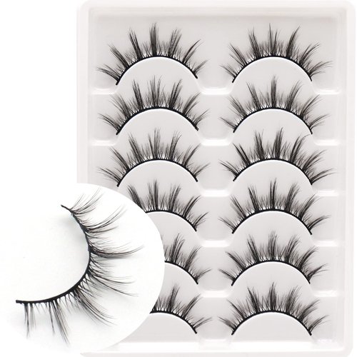 Veleasha Manga Lashes Natural Look 3D False Eyelashes 6 Pairs Pack Wispy & Lightweight Anime Lashes (9-13mm)