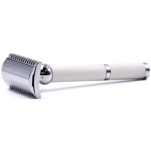 Parker Deluxe OPEN COMB Double Edge Safety Raozr, Electroplated Brass Handle, 5 Blade Refills Included (70C - Bright White)