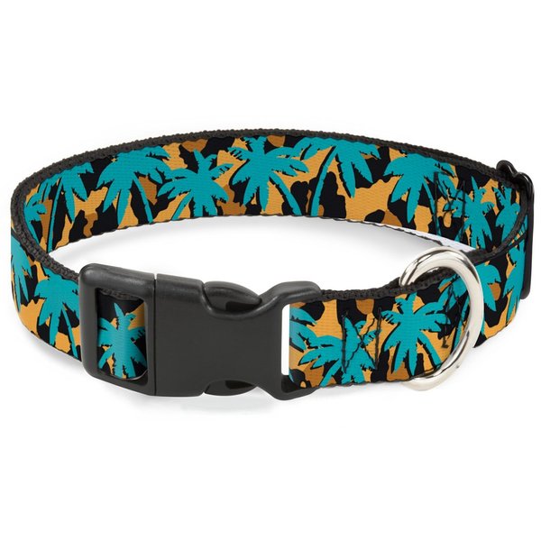 Buckle-Down Palm Tree Silhouette Leopard Brown/Turquoise Plastic Clip Collar, 1/2" Wide-Fits 6-9" Neck-Small