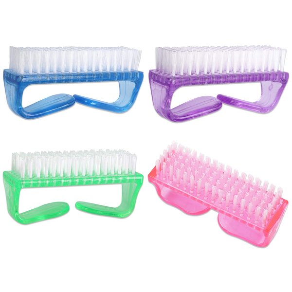 Beauticom (Pack of 4 Pieces) Mixed Colored Scrub Brush with Handle for use on Nails Brush, Cleaning Brush, Manicure Brush, Sanitize Brush, General Use Brush