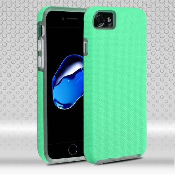 Asmyna Fusion Protector Cover for iPhone 7 - Teal Green Dots Textured/Transparent Clear