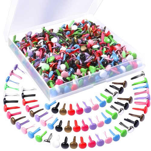 500PCS Mini Paper Brads, HNYYZL Paper Brass Fasteners Metal Brass Brads with Box, Mini Round Head 8mm Paper Fasteners for Paper Crafts, Scrapbooking, Paper Decoration, DIY Art (Colored 0.3 x 0.6 Inch)