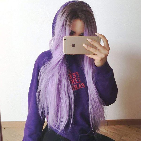 Yinuozhogntian Long Blonde/Black/Pink Ombre Wigs for women Synthetic lace front wigs (Brown Ombre Purple)