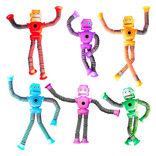 LED Telescopic Suction Cup Robot Toys 6-Pack Shape Changing Educational Fidget Toys w/Remote Control Sensory Toys ADHD Autistic Stimulating Creative Learning Pop Tubes - Robot Party Favors