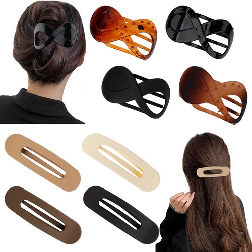 Aprince 8PCS Flat Hair Clips 2 Styles Neutral Color Flat Claw Clips French Concord Hair Clips for Women Lay Down Claw Clip for Thick Thin Hair Alligator Hair Barrettes No Slip Hair Styling Accessories