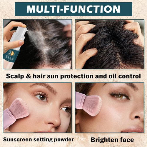 QIUFSSE Mineral Sunscreen Powder for Face Spf Powder Sunscreen Setting Powder,Multi-purpose Scalp Sunscreen Powder,Oil Control Long Lasting Mineral Powder Sunscreen for Scalp & Hair（20.1G）
