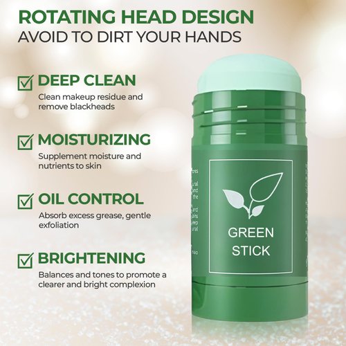 SHUIKU Green Tea Clay for Face, Facial Blackhead Remover Mask Stick with Tea Extract for Deep Pore Cleansing, Skin Brightening and Improve Overall Complexion for All Skin Types Men and Women
