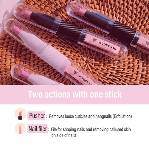 VICTORY NAIL 2PCS Victory Ceramic Stone Two-Way Nail Pusher & File (BLACK) Cuticle trimmer Manicure Tools Professional Nail File Pumice Fingernail Files