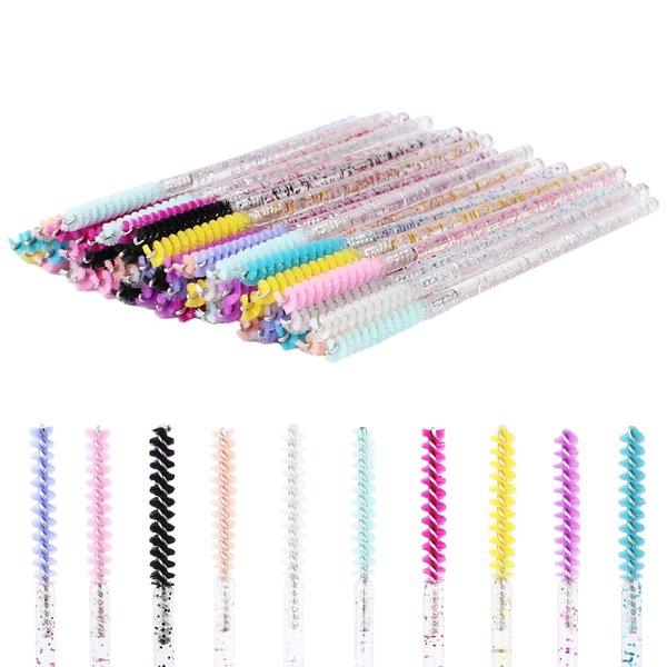 100pcs Disposable Skinny Mascara Wands Crystal Eyelash Brushes Mini Mascara Wands Micro Brush Lash Extension Supplies Lashes Extension Tools(Skinny-mix-100)